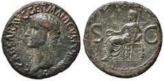 Roman Empire coins ROMANE IMPERIALI - Caligola (37-41) - Asse - Testa a s. /R Vesta seduta a s. con patera e scettro C. 27; RIC 38 (AE g. 10,83) BB+