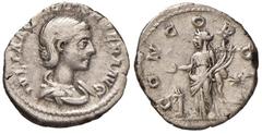 Roman Empire coins ROMANE IMPERIALI - Aquilia Severa (seconda moglie di Elagabalo) - Denario - Busto drappeggiato a d. /R La Concordia stante a s. con patera e doppia cornucopia, sacrificante presso u
