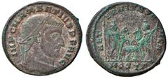 Roman Empire coins ROMANE IMPERIALI - Massenzio (306-312) - Follis (Ostia) - Testa laureata a d. /R Castore e Polluce affrontati con scettro tengono il loro cavallo per le briglie; tra di loro, la lup
