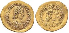 Roman Empire coins ROMANE IMPERIALI - Valentiniano III (425-455) - Tremisse (Costantinopoli) - Busto diademato, drappeggiato e corazzato a d. /R La Vittoria stante con corona e globo crucigero RIC 274