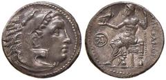 GRECHE - RE DI MACEDONIA - Alessandro III (336-323 a.C.) - Dracma - Testa di Eracle a d. /R Zeus seduto a s. Sear 6730 (AG g. 4,51) Patina intensa Grading SPL