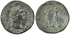 Roman Empire coins ROMANE IMPERIALI - Domiziano (81-96) - Sesterzio - Testa laureata a d. /R Domiziano in abiti militari stante a s. con lancia e fulmine incoronato dalla Vittoria che tiene una palma 