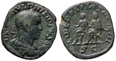 Roman Empire coins ROMANE IMPERIALI - Filippo II (247-249) - Sesterzio - Busto laureato a d. /R Filippo padre e figlio seduti a s. su sedia curule C. 18; RIC 267a (AE g. 17,32) BB-SPL.
