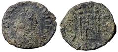 Roman Empire coins ROMANE IMPERIALI - Valentiniano III (425-455) - AE 4 - Busto diademato e drappeggiato a d. /R Porta da campo sormontata da 4 globetti e lettera P (AE g. 1,28) Di stile barbarico BB.