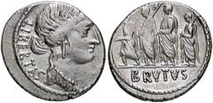Roman Republic coins ROMANE REPUBBLICANE - JUNIA - L. Junius Brutus (54 a.C.) - Denario - Testa della Libertà a d. /R Il console L. Junius Brutus tra un araldo e due littori B. 31; Cr. 433/1 (AG g. 3,