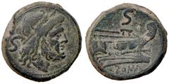 Roman Republic coins ROMANE REPUBBLICANE - ANONIME - Monete senza simboli (dopo 211 a.C.) - Semisse - Testa laureata di Saturno a d. /R Prua di nave a d.; sopra, lettera S Cr. 56/3 (AE g. 17,77) bel B
