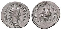 Roman Empire coins ROMANE IMPERIALI - Filippo II (247-249) - Antoniniano - Busto radiato e drappeggiato a d. /R Filippo padre e figlio seduti a s. su sedia curule C. 17; RIC 230 (AG g. 3,9) SPL/qSPL