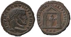 Roman Empire coins ROMANE IMPERIALI - Massenzio (306-312) - Follis - Testa laureata a d. /R Figura femminile stante entro tempio a sei colonne con dei frutti C. 50 NC (MI g. 6,32) qSPL/SPL.