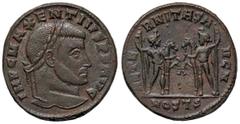 Roman Empire coins ROMANE IMPERIALI - Massenzio (306-312) - Follis (Ostia) - Testa laureata a d. /R Castore e Polluce affrontati con scettro tengono il loro cavallo per le briglie C. 5 (MI g. 6,78) qS