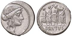 Roman Republic coins ROMANE REPUBBLICANE - JUNIA - L. Junius Brutus (54 a.C.) - Denario - Testa della Libertà a d. /R Il console L. Junius Brutus tra un araldo e due littori B. 31; Cr. 433/1 (AG g. 3,