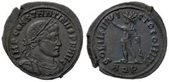 Roman Empire coins ROMANE IMPERIALI - Costantino I (306-337) - Follis (Aquileia) - Busto laureato, drappeggiato e corazzato a d. /R Sole stante a s. con globo e mano alzata RIC 4; P.Z. 252 (MI g. 3,04