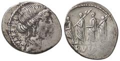 Roman Republic coins ROMANE REPUBBLICANE - JUNIA - L. Junius Brutus (54 a.C.) - Denario - Testa della LibertÃ  a d. /R Il console L. Junius Brutus tra un araldo e due littori B. 31; Cr. 433/1 (AG g. 4