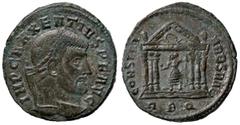 Roman Empire coins ROMANE IMPERIALI - Massenzio (306-312) - Follis (Roma) - Testa laureata a d. /R Roma di fronte seduta entro tempio esastilo RIC 210 (MI g. 6,83) qSPL.