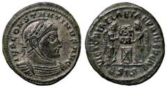 Roman Empire coins ROMANE IMPERIALI - Costantino I (306-337) - Follis ridotto (Siscia) - Busto elmato e corazzato a d. /R Due Vittorie affrontate posano uno scudo su un cippo RIC 54 R (MI g. 3,13) SPL