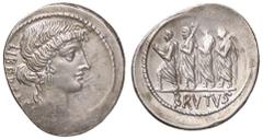 Roman Republic coins ROMANE REPUBBLICANE - JUNIA - L. Junius Brutus (54 a.C.) - Denario - Testa della Libertà a d. /R Il console L. Junius Brutus tra un araldo e due littori B. 31; Cr. 433/1 (AG g. 3,