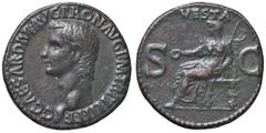 Roman Empire coins ROMANE IMPERIALI - Caligola (37-41) - Asse - Testa a s. /R Vesta seduta a s. con patera e scettro C. 28 (AE g. 10,58) qSPL/SPL.