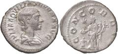Roman Empire coins ROMANE IMPERIALI - Aquilia Severa (seconda moglie di Elagabalo) - Denario - Busto drappeggiato a d. /R La Concordia stante a s. con patera e doppia cornucopia, sacrificante presso u