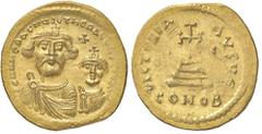Byzantine coins BIZANTINE - Eraclio e Eraclio Costantino (613-638) - Solido - I busti coronati di fronte /R Croce su tre gradini Ratto 1364/1365; Sear 738 (AU g. 4,44) Segnetti al R/ qFDC/SPL+.