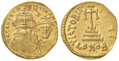 Byzantine coins BIZANTINE - Costante II (641-668) - Solido - Busti di Costante II con lunga barba e Costantino IV di fronte /R Croce su tre gradini Ratto 1587/88/90; Sear 959 (AU g. 4,4) SPL.