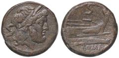 Roman Republic coins ROMANE REPUBBLICANE - ANONIME - Monete senza simboli (dopo 211 a.C.) - Semisse - Testa laureata di Saturno a d. /R Prua di nave a d.; sopra, lettera S Cr. 56/3 (AE g. 15,47) BB+/B