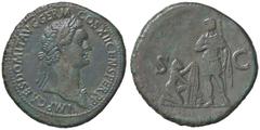 Roman Empire coins ROMANE IMPERIALI - Domiziano (81-96) - Sesterzio - Busto laureato a d. con l'egida /R Domiziano stante a s. con lancia, davanti a lui un germanico in ginocchio deposita uno scudo e 