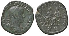 Roman Empire coins ROMANE IMPERIALI - Filippo II (247-249) - Sesterzio - Busto laureato a d. /R Filippo padre e figlio seduti a s. su sedia curule C. 18 (10 Fr.); RIC 267a (AE g. 17,32) BB+/qSPL.