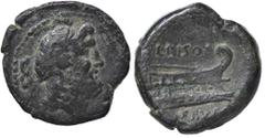 Roman Republic coins ROMANE REPUBBLICANE - CALPURNIA - L. Calpurnius Piso Frugi (90 a.C.) - Semisse - Testa di Saturno a d. /R Prua di nave a d. Cr. 340/5a (AE g. 7,03) qBB/BB.