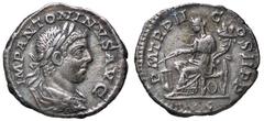 Roman Empire coins ROMANE IMPERIALI - Elagabalo (218-222) - Denario - Busto laureato a d. /R La Fortuna seduta a s. con timone su globo e cornucopia C. 149; RIC 19 (AG g. 2,65) qSPL.