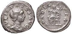 Roman Empire coins ROMANE IMPERIALI - Giulia Maesa (ava di Elagabalo) - Denario - Busto diademato e drappeggiato a d. /R Il Pudore seduto a s. con scettro si aggiusta il velo C. 36 (AG g. 3) qSPL.