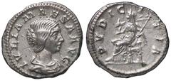 Roman Empire coins ROMANE IMPERIALI - Giulia Maesa (ava di Elagabalo) - Denario - Busto diademato e drappeggiato a d. /R Il Pudore seduto a s. con scettro si aggiusta il velo C. 36 (AG g. 3,27) SPL.