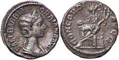 Roman Empire coins ROMANE IMPERIALI - Orbiana (moglie di A. Severo) - Denario - Busto drappeggiato e diademato a d. /R La Concordia seduta a s. con patera e doppia cornucopia C. 2; RIC 319 (AG g. 3,23