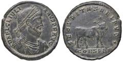 Roman Empire coins ROMANE IMPERIALI - Giuliano II (360-363) - Doppia maiorina (Costantinopoli) - Busto diademato e corazzato a d. /R Toro andante a d., sopra due stelle C. 38; RIC 317 (AE g. 8,63) Rit