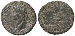 Roman Empire coins ROMANE IMPERIALI - Nerone Druso (14) - Sesterzio - Testa a s. /R L'Imperatore seduto a s. su sedia curule, attorno delle armi C. 8 (10 Fr.); RIC 93 (AE g. 24,93) Contromarca NCAPR (