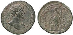 Roman Empire coins ROMANE IMPERIALI - Adriano (117-138) - Dupondio - Busto radiato a d. /R L'Abbondanza stante a s. con spighe e cornucopia, a s. un modio con spighe, a d. una prua C. 179 (AE g. 12,66
