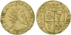 Monete di Zecche Italiane Ducato di Milano Filippo II di Spagna (1556-1598) - Doppia 1582 - Diritto: busto radiato, paludato e corazzato di Filippo II a destra - Rovescio: stemma sormontato dalla coro