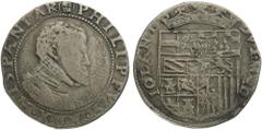 Monete di Zecche Italiane Ducato di Milano Filippo II di Spagna (1556-1598) - 1/4 di Scudo - Diritto: busto paludato e corazzato di Filippo II a destra con il collare alla spagnola - Rovescio: stemma 