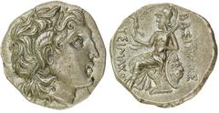 Monete Greche Regno di Tracia Lisimaco (323-281 a.C.) - Dracma - Zecca: incerta - Diritto: testa a destra di Alessandro Magno deificato con le corna di Zeus Ammone - Rovescio: Atena seduta a sinistra 