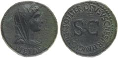 Monete Romane Imperiali Tiberio (14-37 d.C.) Dupondio al nome e con l'effigie di Livia, madre dell'Imperatore, databile al 22-23 d.C. - Zecca: Roma - Diritto: testa diademata di Livia a destra - Roves