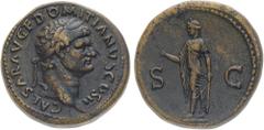 Monete Romane Imperiali Domiziano (81-96 d.C.) Sesterzio con il titolo di Cesare databile agli anni 73-74 d.C. - Zecca: Roma - Diritto: testa laureata di Domiziano a destra - Rovescio: la Spes stante 