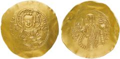 Monete Bizantine Manuele I Comneno (1143-1180) - Hyperpyron - Zecca: Costantinopoli - Diritto: busto nimbato di Gesù Cristo di fronte nell'atto di benedire - Rovescio: Manuele I stante di fronte tiene