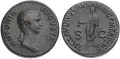 Monete Romane Imperiali Claudio (41-54 d.C.) Dupondio al nome e con l'effigie di Antonia, madre dell'Imperatore, databile al periodo 50-54 d.C. - Zecca: Roma - Diritto: busto drappeggiato di Antonia a