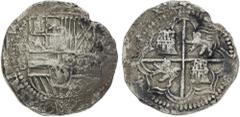 Europa Spagna Filippo II (1556-1598) o Filippo III (1598-1621) - Vicereame del Perù - 8 Reales - Zecca: Potosì - Diritto: stemma coronato - Rovescio: croce con stemma in quarti - gr. 25,49 - q.BB (Cal