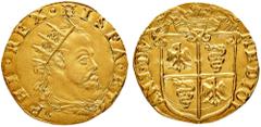 Monete di Zecche Italiane Ducato di Milano Filippo II di Spagna (1556-1598) - Doppia - Diritto: busto radiato, paludato e corazzato di Filippo II a destra - Rovescio: stemma sormontato dalla corona, d