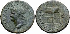 Nerone (54-68 d.C.) - Sesterzio databile al 65 d.C. Zecca: Roma - Fronte: testa laureata dell'Imperatore a sinistra - Retro: veduta del tempio di Giano ornato di ghirlande con la porta a destra chiusa