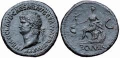 Nerone (54-68 d.C.) - Sesterzio databile al 65 d.C. Zecca: Roma - Fronte: testa laureata dell'Imperatore a sinistra - Retro: Roma seduta a sinistra sulla corazza tiene una piccola Vittoria con la mano