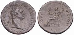 Domiziano (81-96 d.C.) - Seserzio databile agli anni 90-91 d.C. Zecca: Roma - Fronte: testa laureata dell'Imperatore a destra - Retro: Giove seduto a sinistra tiene una piccola Vittoria con la mano de
