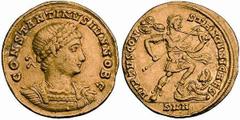 Periodo di Costantino - Costantino II (320-340 d.C.) - Solido con il titolo di Cesare databile al 325 d.C. Zecca: Nicomedia - Fronte: busto diademato e corazzato di Costantino II a destra - Retro: Cos