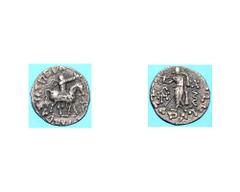 Regni Indo-greci dell'Asia Centro-occidentale - Azes II (circa 35 a.C.-circa 10 d.C.) - Dracma databile al periodo 20 a.C.-1 d.C. Zecca: indeterminabile - Fronte: il Re con lo scudiscio in mano su un 