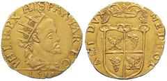 Filippo II di Spagna (1554-1598) - Doppia 1588 Zecca: Milano - Fronte: busto radiato, paludato e corazzato di Filippo II a destra - Retro: stemma sormontato dalla corona dalla quale escono rami di pal