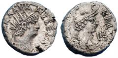 Nerone (54-68 d.C.) - Tetradramma databile agli anni 65-66 d.C. Zecca: Alessandria d'Egitto Fronte: busto radiato dell'Imperatore a destra con l'egida sul collo - Retro: busto drappeggiato femminile p